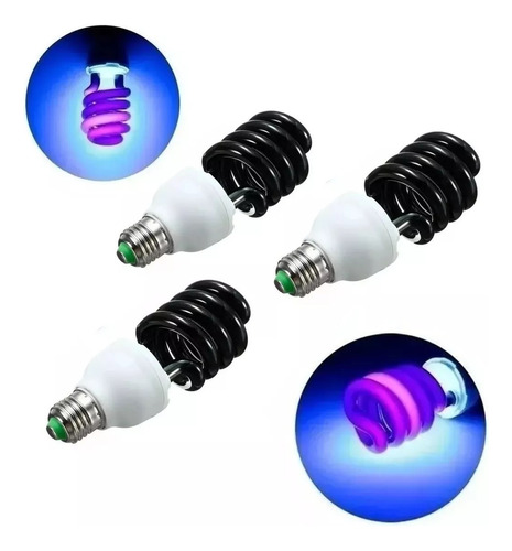 Pack3 Ampolleta Ultravioleta Soquete Normal Luz Negra E27 Uv