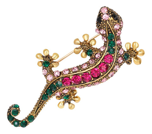 Rhinestone Gecko Animal Pattern Pins Colorful Crystal Collar