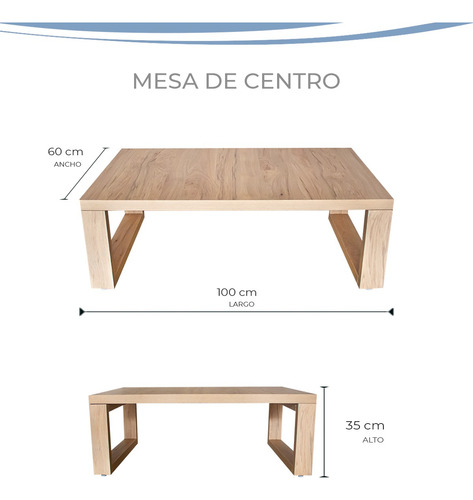 Mesa De Centro Moderna Madera Gruesa 100x60x35cm Gravita Marrón Claro Lia100cf