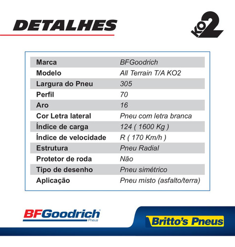 Kit 4 Pneus Bf Goodrich Aro 16 - 305/70 R16 All-terrain Ko2