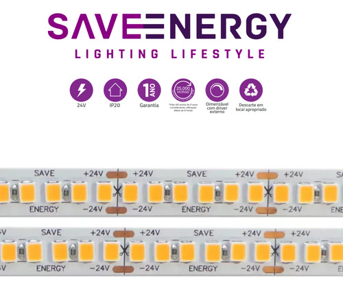 Promoção 20 Fitas Led 22w/m 2200lm 2700k 24v 5m 240leds/m