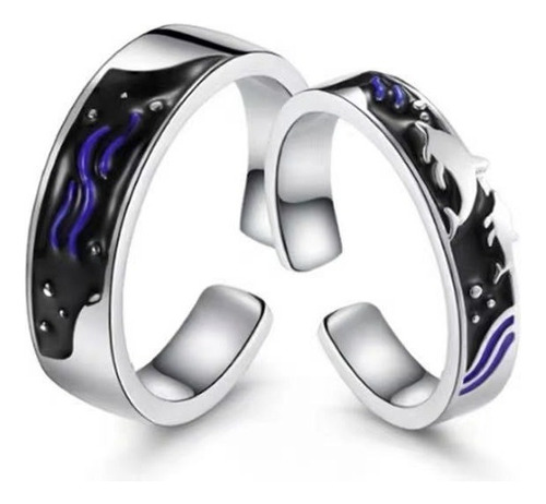 Anillos Plata Pareja Compromiso Oceano Ballena Ajustable