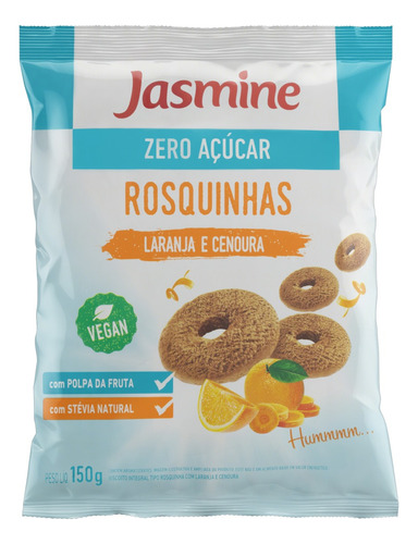 Biscoito Rosquinha Integral Laranja e Cenoura Zero Açúcar Jasmine Pacote 150g