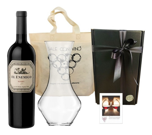 Regalo Caja Estuche Con Vino El Enemigo Malbec + Decantador 