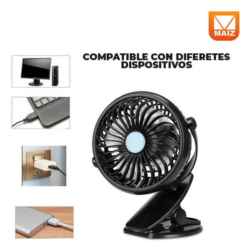 Mini Ventilador Portatil Clip 360° Recargable 3 Vel