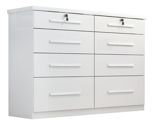 Cômoda Casal Monza Mdp 8 Gavetas Branco Com Chave