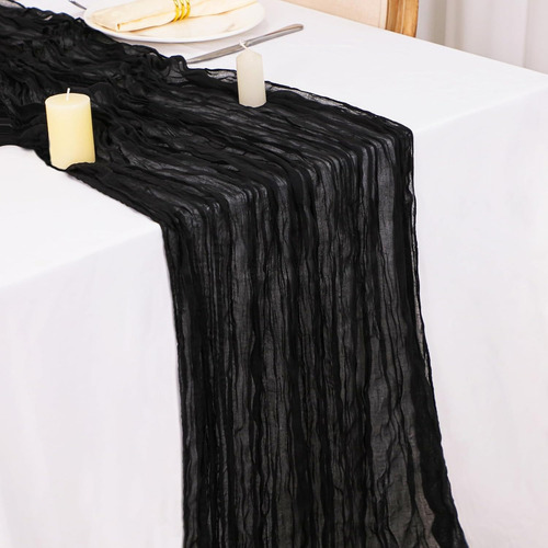 2pzs Caminos De Mesa Gasa Elegante Boho Decoración Boda Color Blanco Black Mantel Decorativo Decoración de Mesa Decoración de Fiesta Bebé Bautizo Cumpleaños Celebración Estilo Vintage Decoración