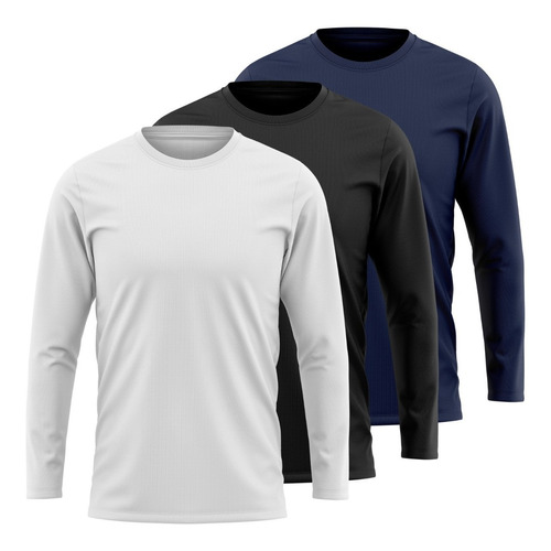 Imagem 1 de 3 de Kit 3 Camisetas Térmicas Masculina Segunda Pele Camisa Uv 50