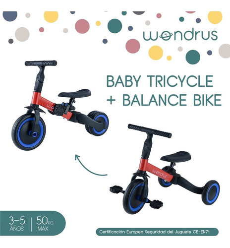Imagen 7 de 10 de Triciclo Bicicleta Wondrus 3 En 1 Para Niños 2 Años