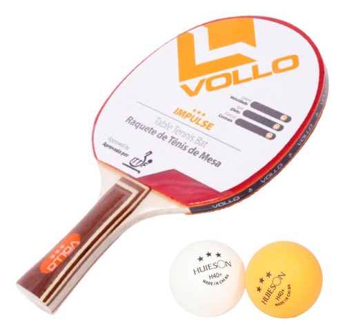 Raquete Ping Pong Profissional Vollo Impulse Ittf + 02 Bolas