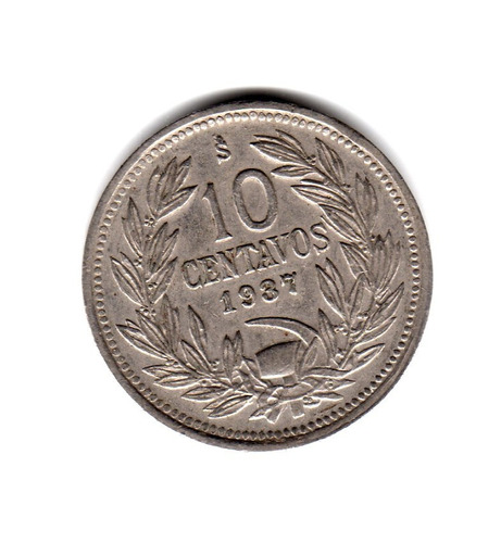 Moneda Chile 10 Centavos Año 1937 Km#166