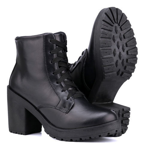 Coturno Bota Feminina Salto Tratorado Verniz Linda Luxo Top