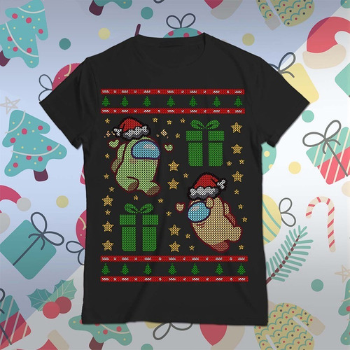 Pack Vectores Amongus Navidad Estiló Bordado Suéter