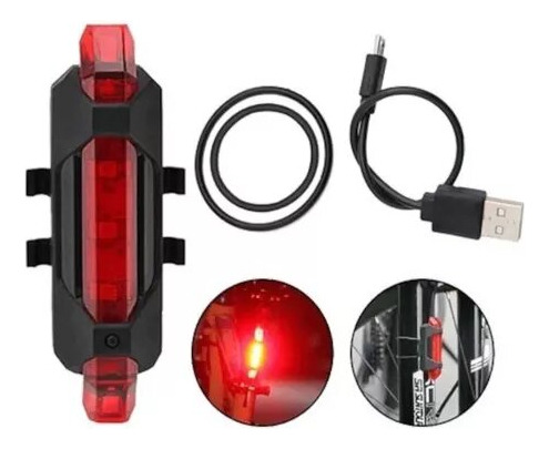 Luz Trasera Led C/carg. Usb A Prueba De Agua Para Bicicleta