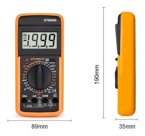 Imagen 3 de 4 de Multímetro Digital Dt-9205a Tester Multitester/ Tomasstore
