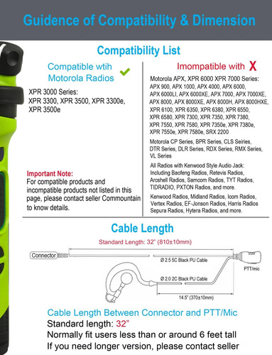 Commountain Auricular Xpr 3500e Xpr 3300e Con Micrófono