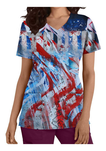 Camiseta De Manga Corta Con Cuello En V A La Moda Para Mujer