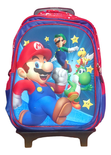 Mochila 3pz Super Mario Bros Led 3d Con Lapicera Y Lonchera