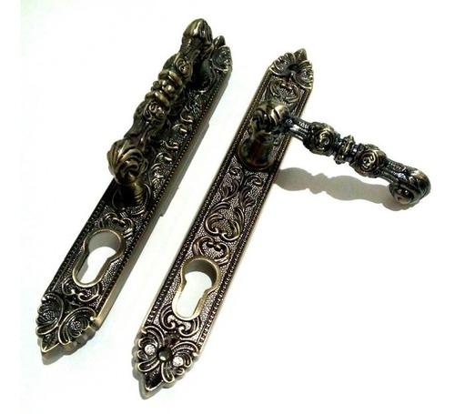 Manillas Puerta Principal Colonial Tono Bronce F/m Y M/m
