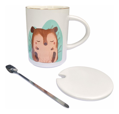 Taza Tazón Cerámica Regalo Niños Infantil Animales + Cuchara