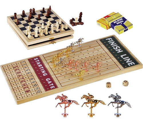 Juego De Mesa De Carreras De Caballos 2 En 1 Con Tablero De