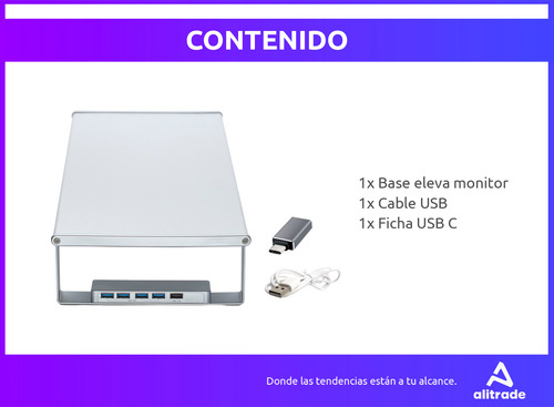 Base Eleva Monitor Pc Soporte Puertos Hub Usb Escritorio