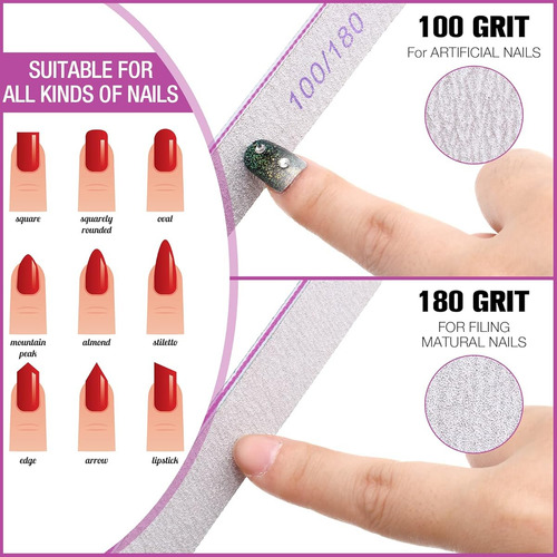 Lima Para Uñas De Grano Fino Con Doble Cara Lavables 150 Pz Violeta Lisa