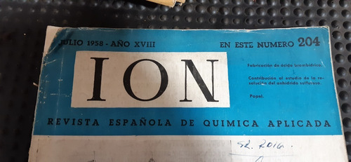 Antigua Revista Española De Quimica Aplicada Año 1958 (Usado)