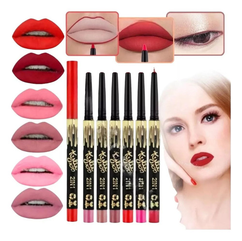 Set De 6 Delineadores Retractiles Para Labios Maquillaje Color Rojo