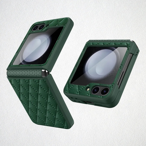 Funda De Lujo Cuero Ecológico Para Samsung Z Flip 6 Verde Oscuro