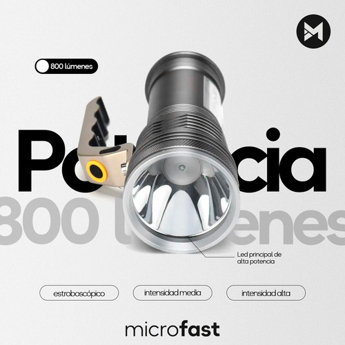Imagen 4 de 7 de Linterna Táctica Led 800 Lúmenes Recargable Resiste Agua Sos