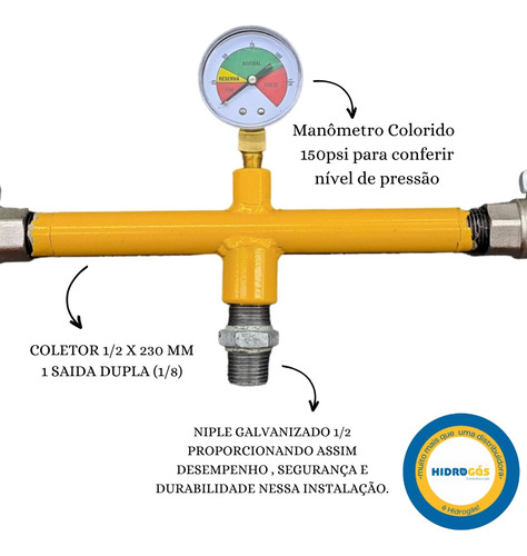 Central Gás Para 2 Botijões P45kg Com Manômetro E Suporte
