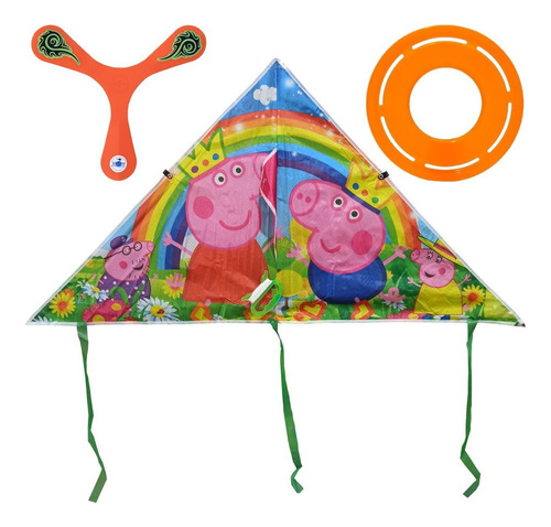 Super Combo Barrilete Peppa Pig Cometa + Boomerang + Frisbee