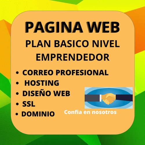 Pagina Web, Diseño Paquete Básico Nivel Emprendedor Web  Web