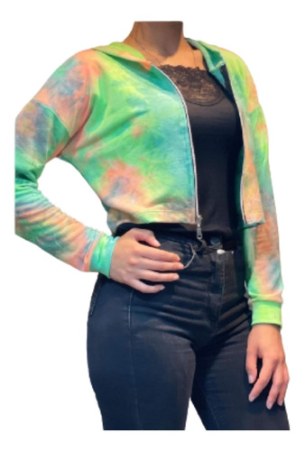 Campera Mujer Algodon Capucha Batir Corta Varios Colores