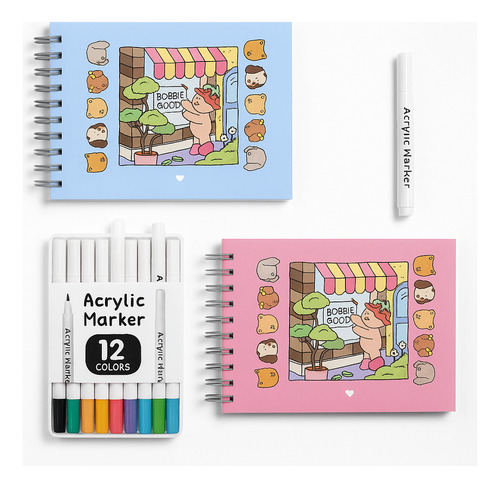 Kit Caderno Bobbie Goods Com Canetinhas Tira Estresse Color Kit 12 Canetinha-caderno Rosa