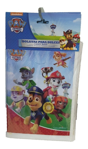 Bolsas Bolsita Dulces Infantiles Fiesta 25 Pzs Paw Patrol