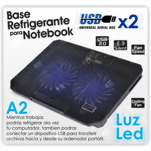 Base Refrigerante De Portátil A2, 5 Niveles / 2 Ventiladores