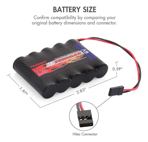 Tengery Recepter Nimh Batería Rx Con Conectores Hitec 6v 200