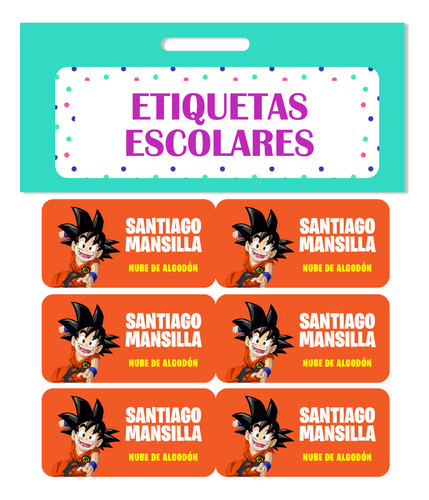 40 Etiquetas Escolares Personalizadas Goku Dragon Ball Niño