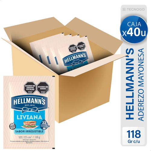 Caja Mayonesa Hellmann's Light Doypack Aderezo Sin Tacc Pack