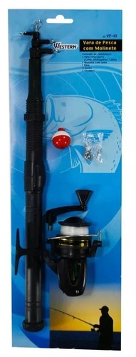 Kit Vara De Pesca Telescopica Com Molinete Anzol 1,60m Vp01