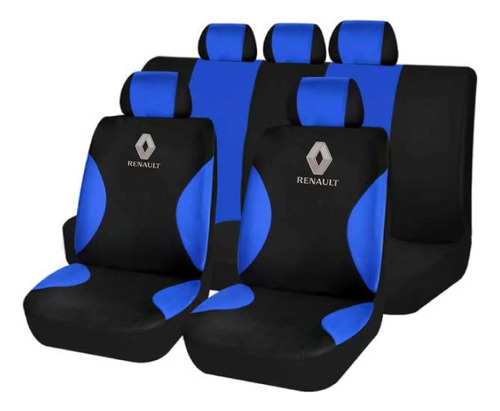 Juego Cubreasiento  Universal Tela Negro Azul Logo  Renault 