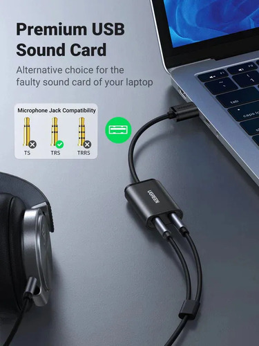 Adaptador Audio Usb A Audio Stereo Y Microfono Ugreen