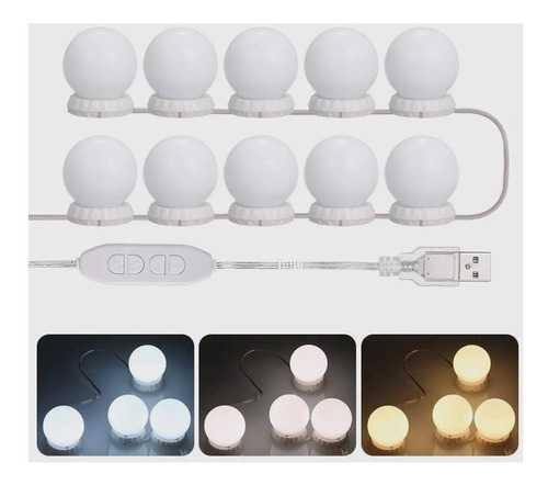 Imagem 4 de 10 de 10 Lâmpada Led Espelho Camarim Maquiagem Muda A Cor Liga Usb