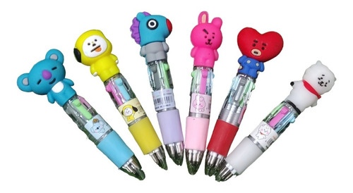 Lapiceros Bolígrafos Bt21 Kawaii 4 Colores Pack X 6