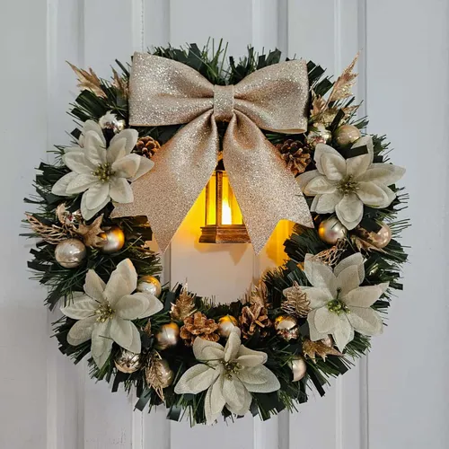 Guirlanda De Natal Dourada Luz Led Decoração Elegante 30 Cm