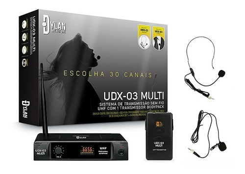 Sistema Microfone S/ Fio Headset Lapela Uhf Dylan Udx-03 Pro