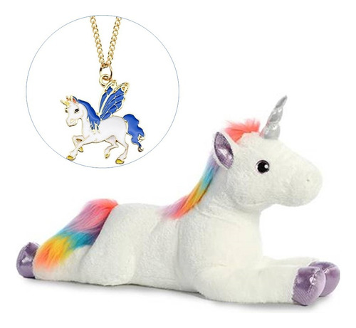 Unicornio Arcoiris Gigante Peluche 80cm + Collar Unicornio