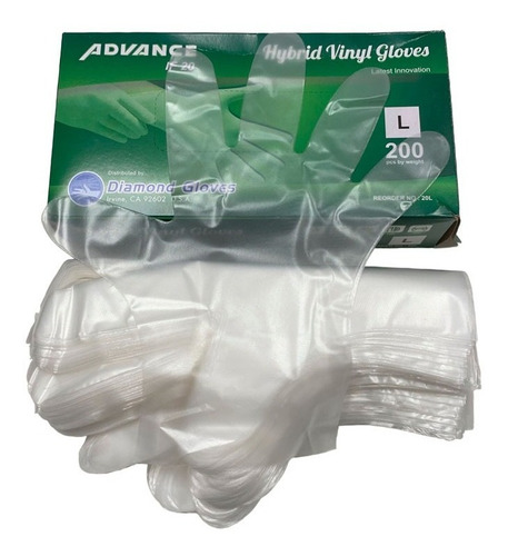 Imagen 4 de 8 de Guantes Descartables Vinilo Hibrido Tpe Apto Cocina X 200 U